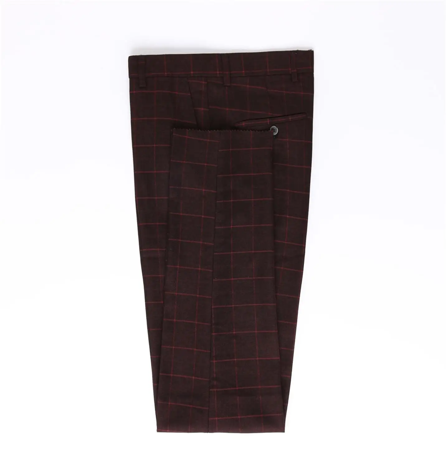 ASWS8807T Wine red Мужские строгие брюки клетчатая плоская средняя талия полная длина Прямая Молния fly 18Dec Прямая винно-красный темно-серый два цвета - Цвет: ASWS8807T Wine red