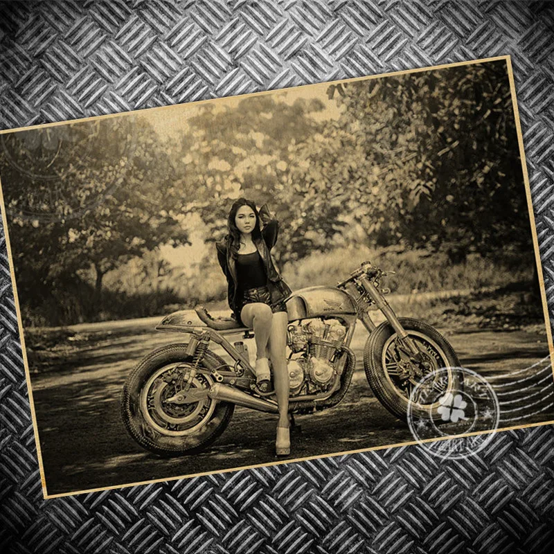 Hot Sale Motorcycle Sexy Lady HD Vintage Paper Poster Retro Painting Wall Sticker Living Room Bar Cafe Sign Paint 42x30cm | Дом и сад