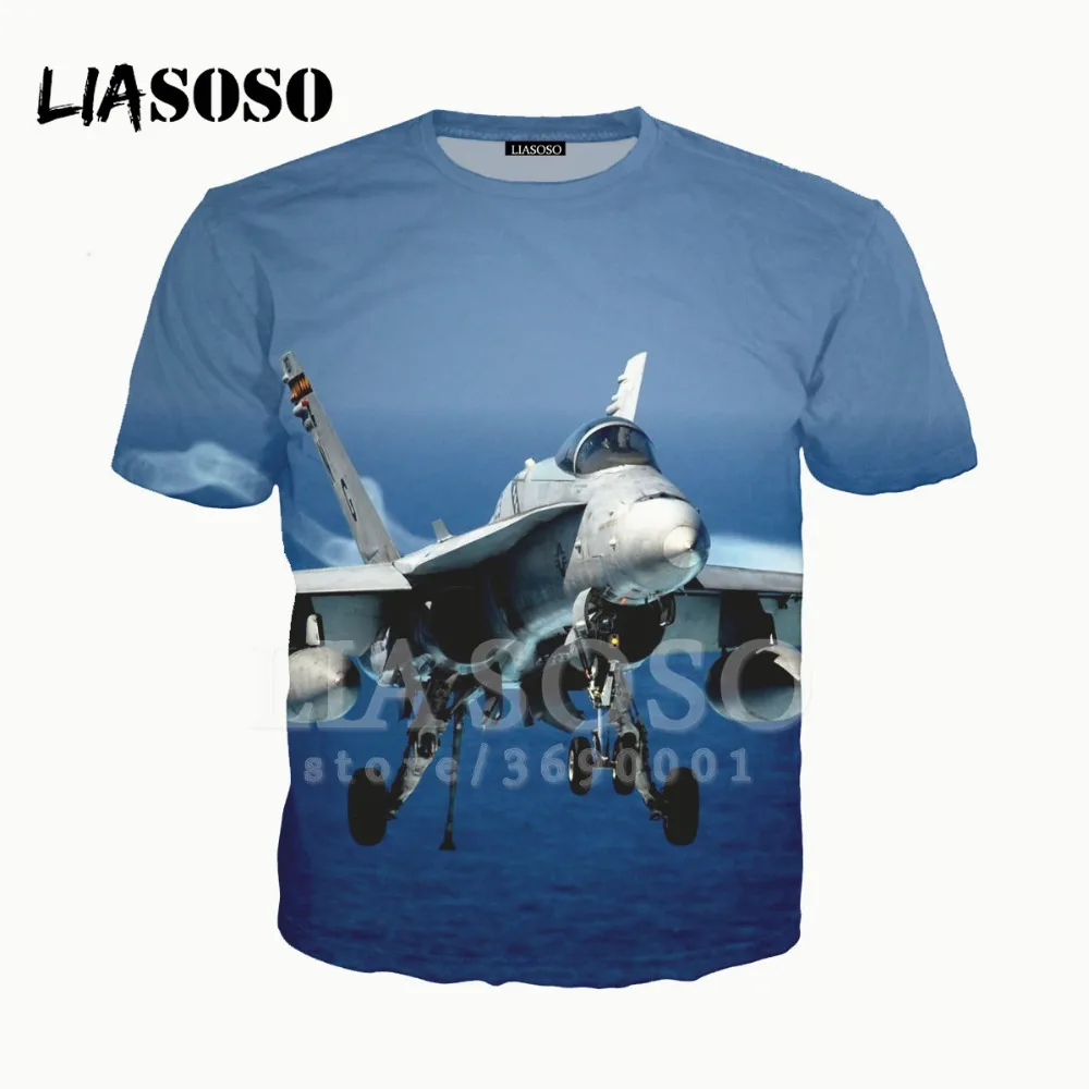 LIASOSO 3D печати для мужчин и женщин дизайн плотная самолета военных учений футболка