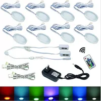 8 RGB Color Changing LED Under Cabinet Puck Lights Kit RF Remote Dimmable for Home Kitchen Counter Furniture Decoration Lighting