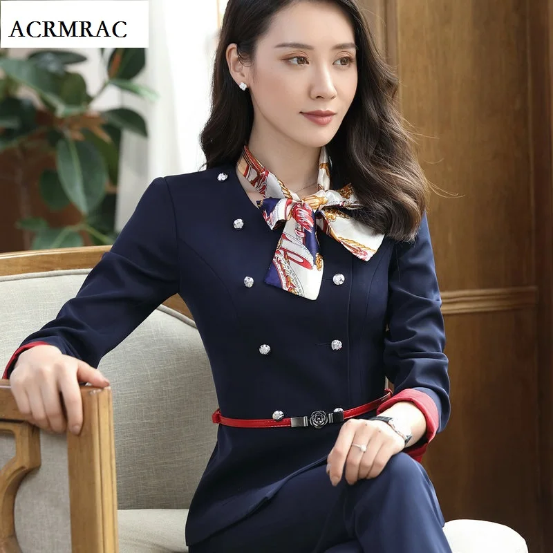 ACRMRAC женский длинный рукав двубортный круглый вырез формальная одежда OL