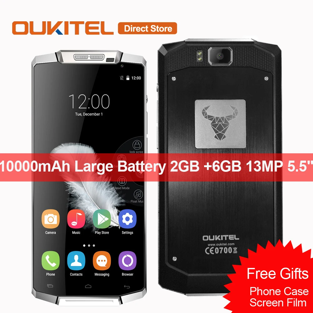 10000 мАч Oukitel k10000 4 г LTE Смартфон Android 6.0 mt6735 ядра 2 ГБ + 16 13MP супер большой ёмкость 5.5
