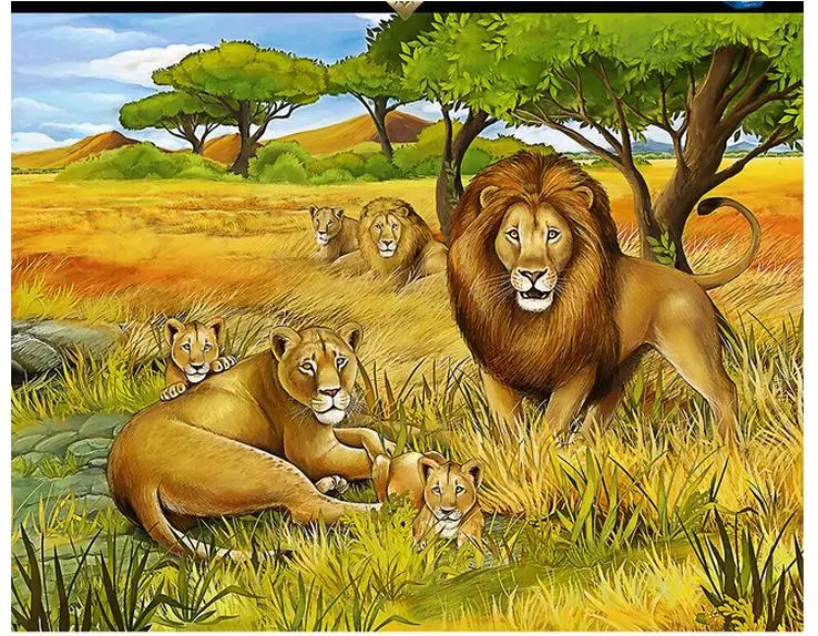 Фото Фотообои на заказ 3d фрески обои Мультяшные животные степные голова льва фон для