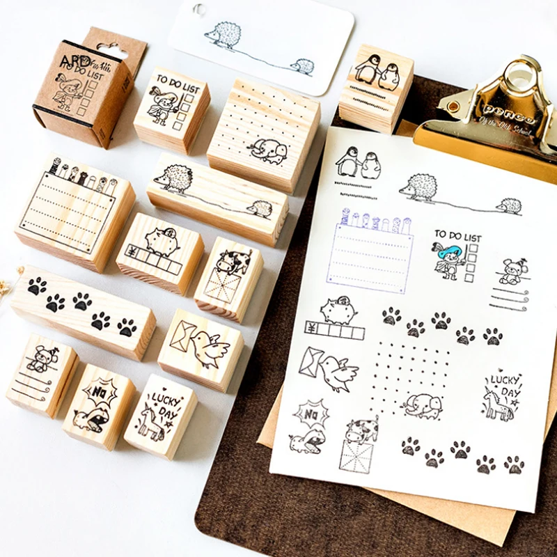 1 шт. маленький дневник с животными серия Деревянный штамп diy Ручная наклейка