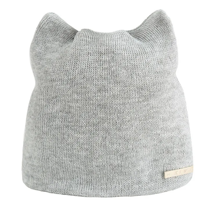 Hemp Grey Женская вязаная крючком одноцветная Шапка-бини с милыми кошачьими ушками из акрилового волокна Лыжная шапка - Цвет: Hemp Grey