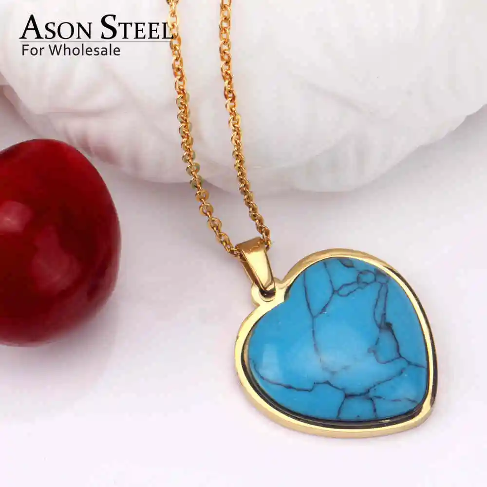 ASON стальное золото/сердечко серебряного цвета голубой эмалированный комплект