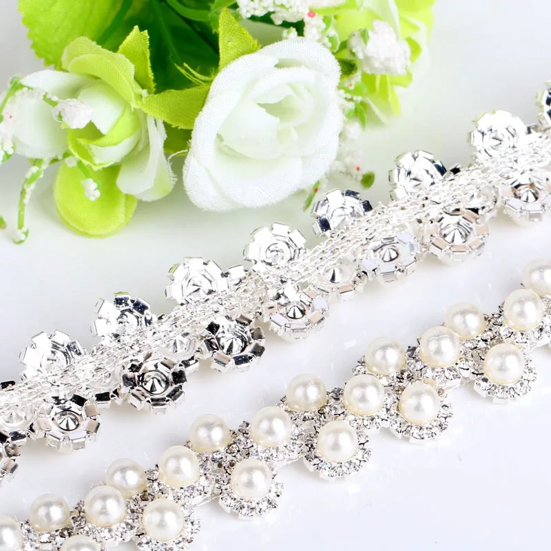 Crystal Rhinestones Chain Silver Base Tirm DIY Wedding Dress Accessories Rhinestone Applique | Дом и сад