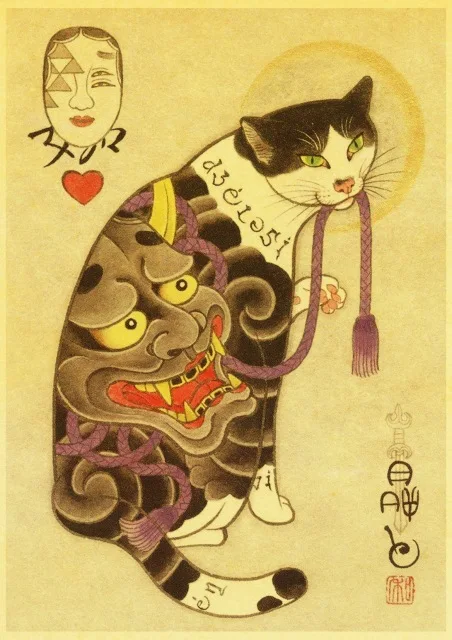 BO xianru1421-13 Украшение дома, холст, живопись, настенные художественные картины, принты, японский самурай, тату Кот, скандинавский стиль, модульный плакат для гостиной - Цвет: BO xianru1421-13