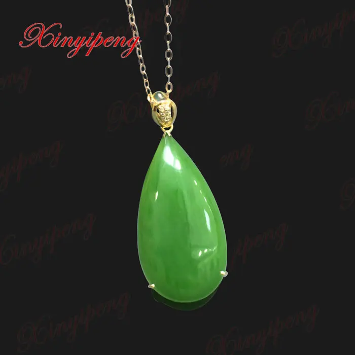 18 k yellow gold with 100% natural jade pendant Spinach is green Simple and easy Fine jewelry | Украшения и аксессуары