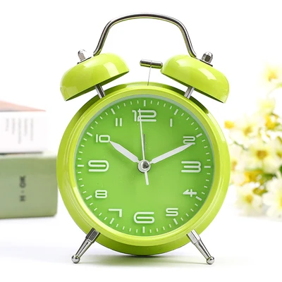 4inch green 4 дюйма прикроватный металлический будильник большие мелодии двойной Звонок ленивый будильник с ночным светильник детские настольные часы - Цвет: 4inch green