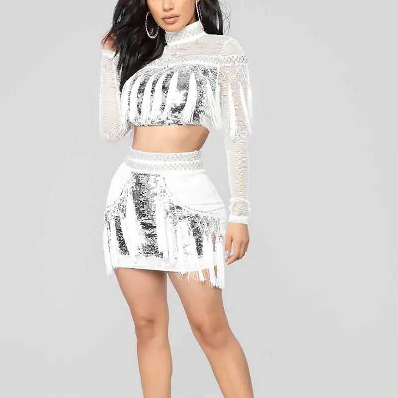 Сексуальное Клубное блестящее платье с блестками 2 шт. женское мини-платье