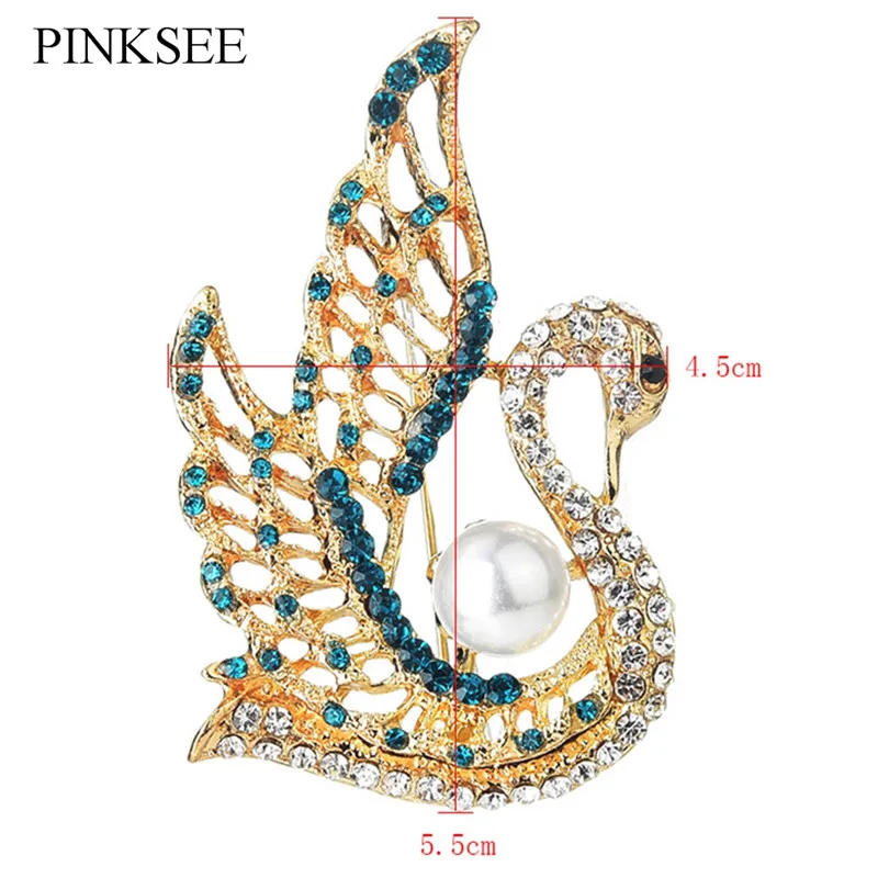 PINKSEE зеленый и белый кристалл лебедь в форме брошь с искусственным жемчугом