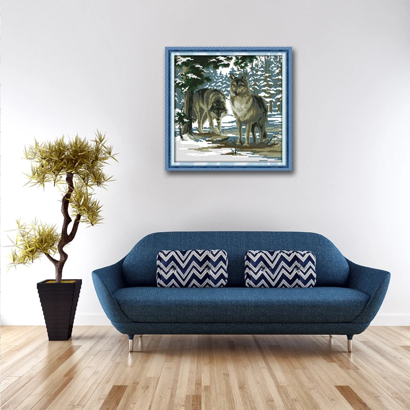 Набор для рукоделия с вышитым крестом Поцелуй волков на холсте DMC 14CT 11CT Joy Sunday| |