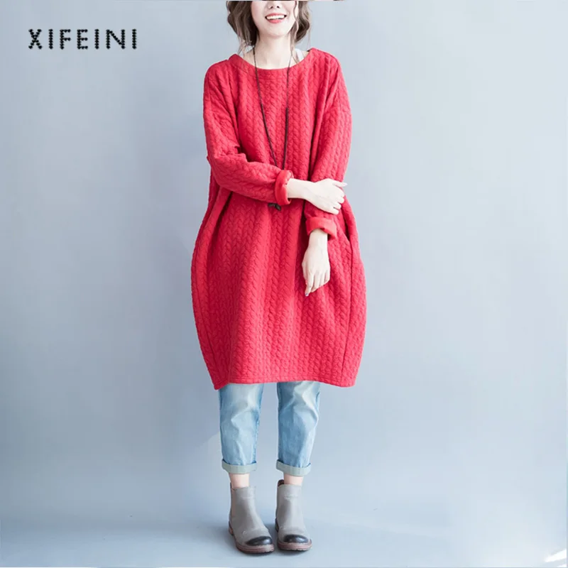 XIFEINI Осень корейский стиль Свободное платье женский Harajuku одежда с длинным