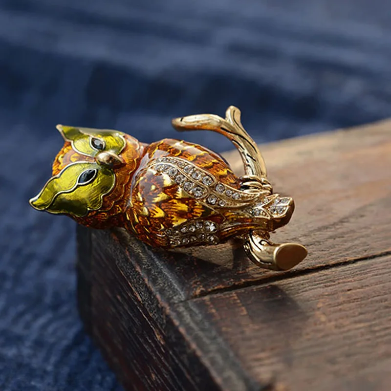 UALGL Fashion Jewelry Owl Brooch Enamel Pin Crystal Lapel Men Broches Mujer Vintage Broche De Buho Brooches For Women | Украшения и