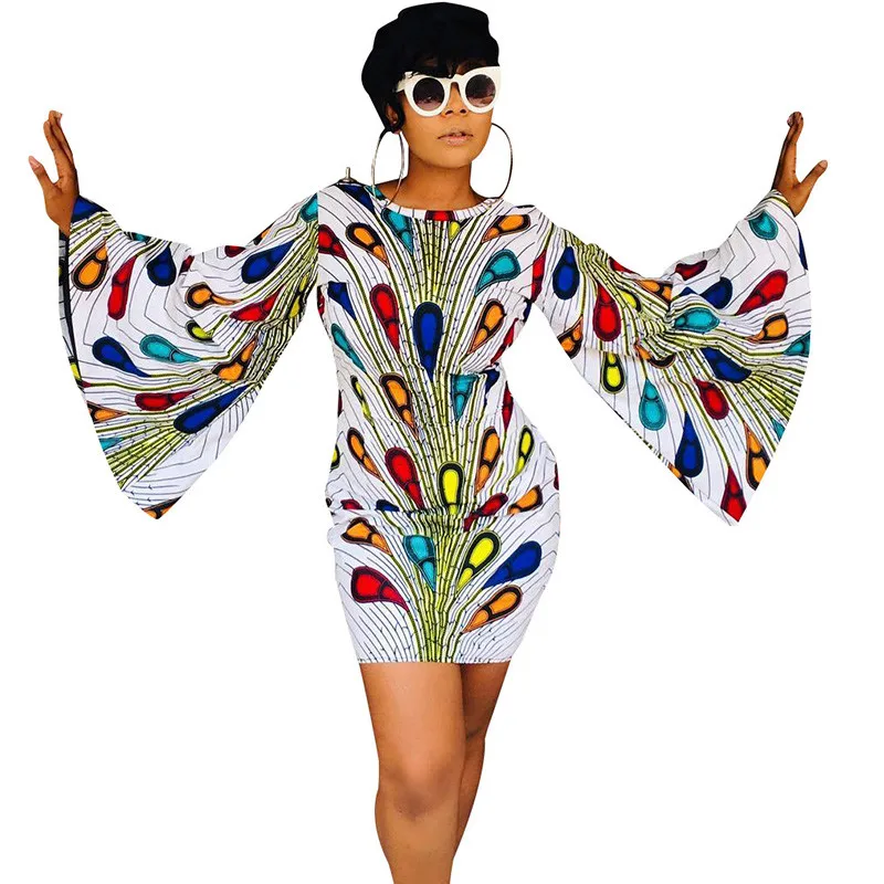 Женское облегающее платье с павлиньим принтом элегантное Клубное мини круглым