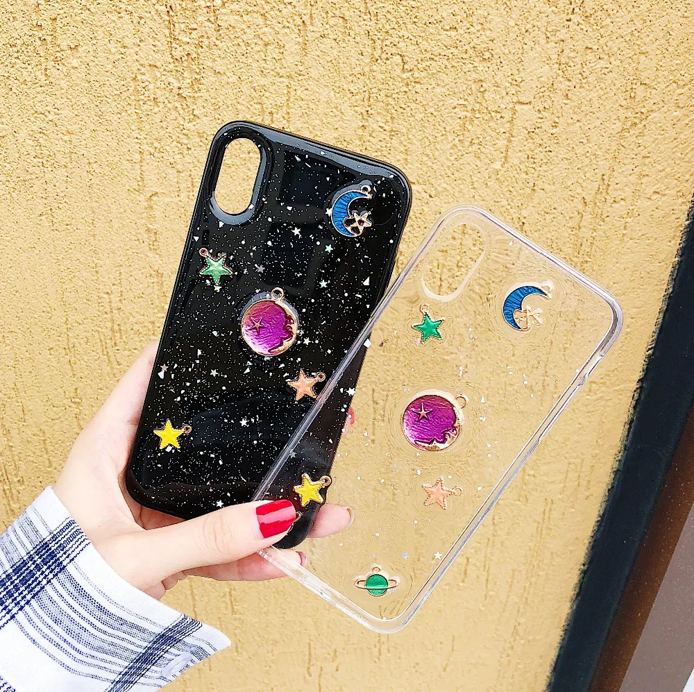 Роскошный блестящий чехол для телефона на iphone XS XR Max Bling Moon Planet силиконовый мягкий