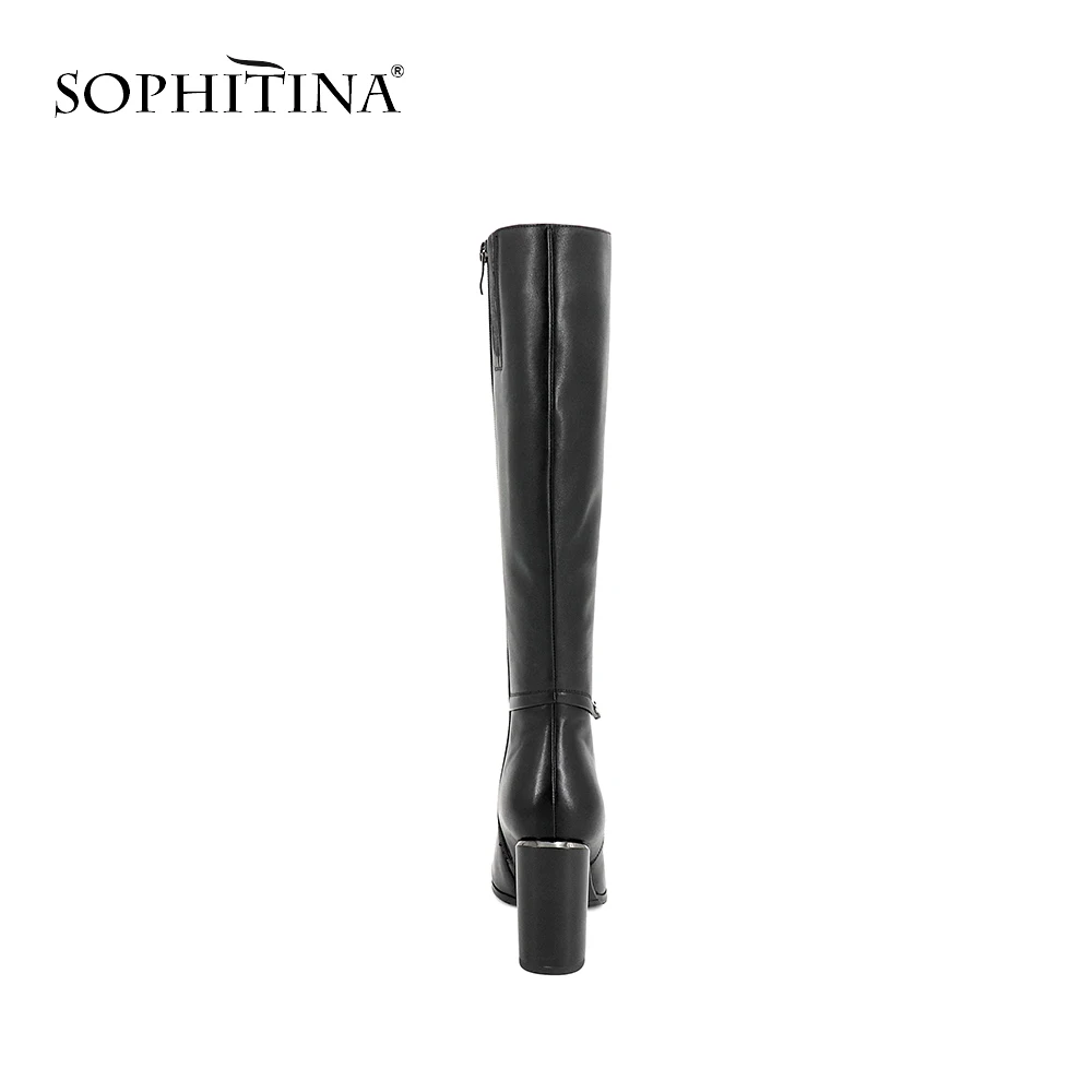 SOPHITINA/зимние женские сапоги; модные сапоги до колена из коровьей кожи с круглым носком на высоком каблуке; Сапоги на молнии с металлическим украшением; BA7