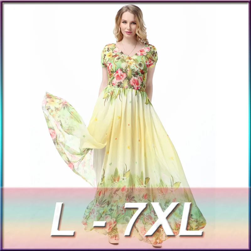 Beach 2019 Women Summer Print Chiffon Dress ukraine Big Sizes hippie Elegant Maxi Long Dresses Plus Size 6XL 7XL Vestidos | Женская