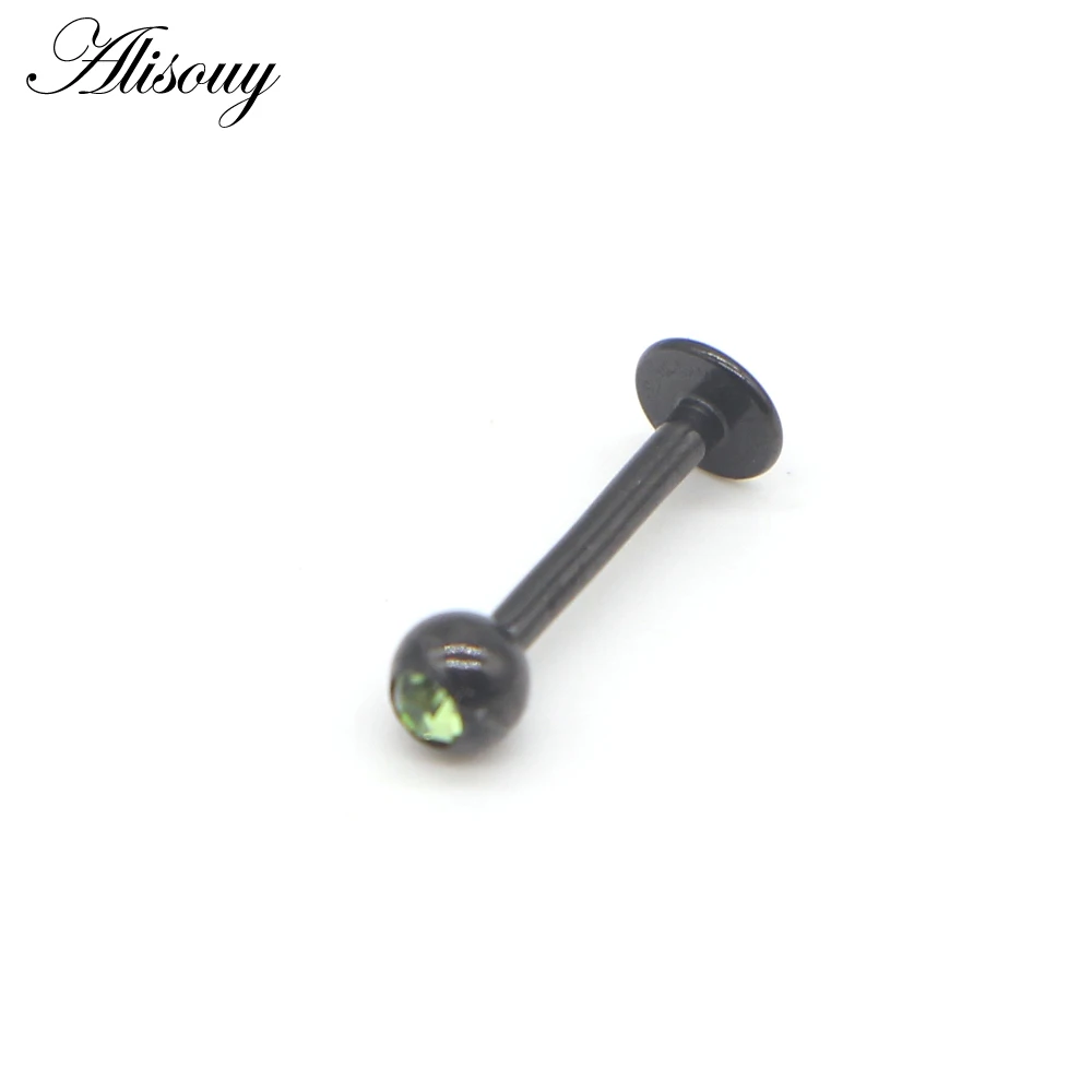 Green Alisouy 16 г губный серьги-гвоздики для губ шпильки для пирсинга Лабрет, Монро ухо траг серьги-улитки черного цвета из нержавеющей стали ювелирные изделия для тела - Окраска металла: Green