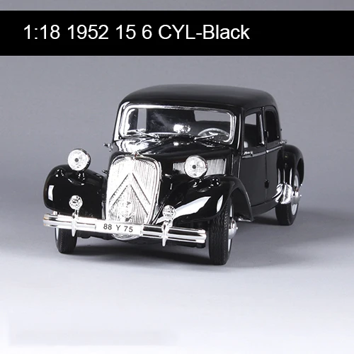 Черный Maisto 1:18 Литой автомобиль Франция де Голль 15CV 6 Cyl(1952) 1:18 металлический автомобиль коллекционные модели игрушки для подарка - Цвет: Черный