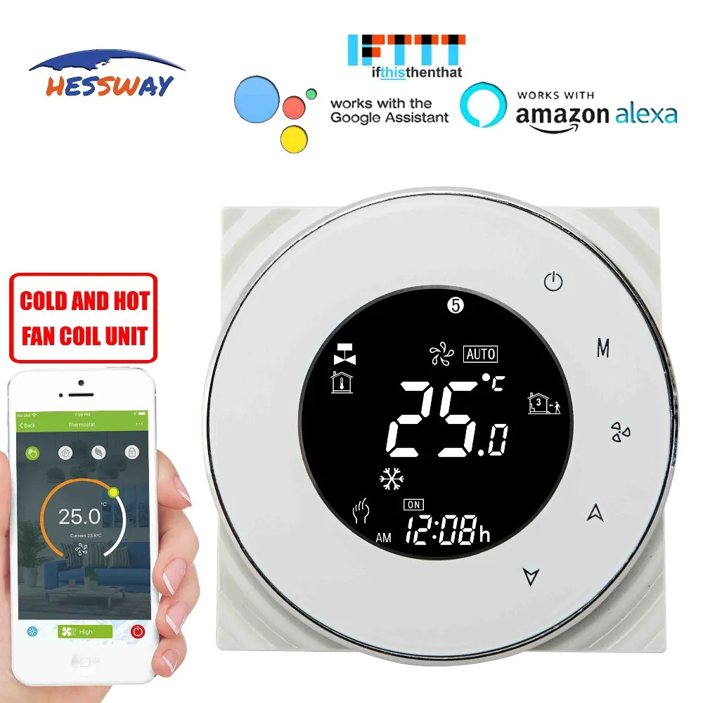 

HESSWAY TUYA 2pipe fan coil wifi thermostat temperature controlled for Sensor NTC 10K Works with Alexa Google home