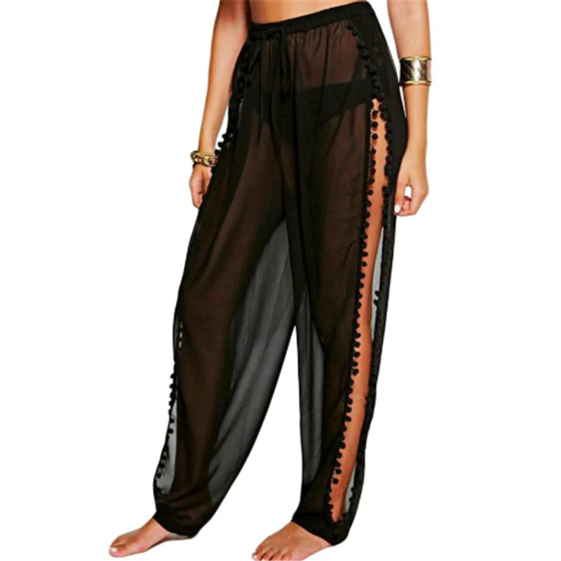 Сексуальные женские пляжные накидки сетчатые прозрачные широкие брюки