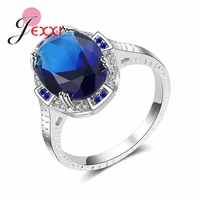 wedding accessories blue stone crystal ring oval cut vintage 925 sterling silver jewelry rings for women dress party