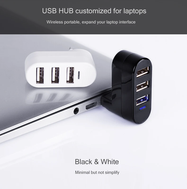 Мини usb-хаб 3 порта USB 2,0 сплиттер прямой вставки поворот портативный тонкий хаб для iMac настольных ноутбуков Аксессуары OTG адаптер