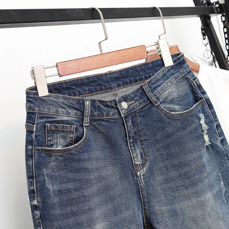 Джинсы женские рваные с завышенной талией повседневные винтажные брюки-султанки