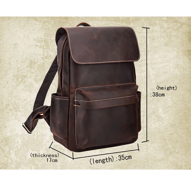 Мужской винтажный рюкзак из натуральной кожи с несколькими карманами|Мужские