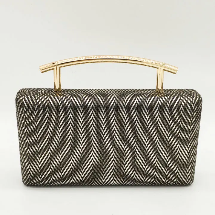 Black Clutch Bag Boutique De FGG женская сумка-тоут с узором в елочку, вечерние и дневные клатчи, сумочка с металлической ручкой, женская сумка через плечо с цепочкой - Цвет: Black Clutch Bag