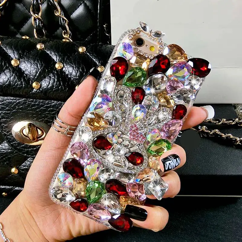 50 шт. luxuy заячьими ушками объектив со стразами Украшенные чехол для iPhone 5 6 7 Samsung