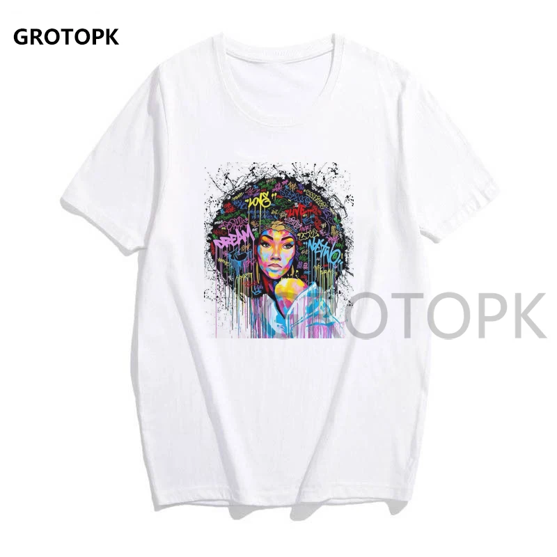 Melanin футболки с принтом для женщин белая футболка с коротким рукавом Poppin женская летняя одежда Kawaii Harajuku Топ уличная одежда
