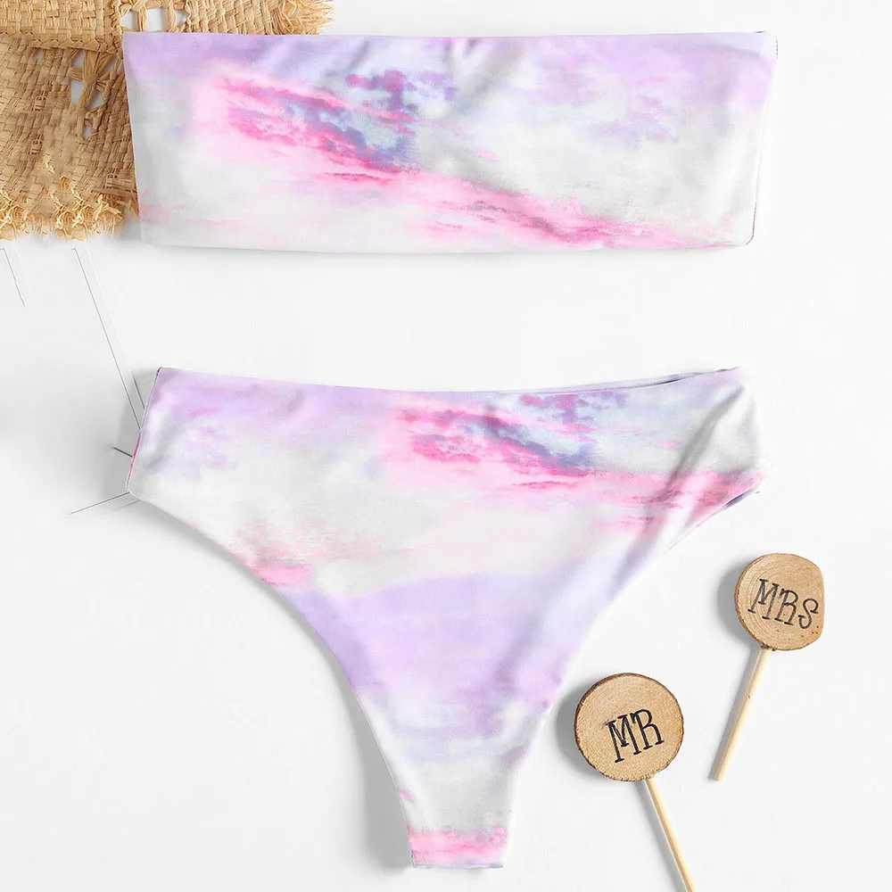 ZAFUL Женские Окрашенные Повязка Бикини Set Ombre без бретелек Топ Купальники Леди