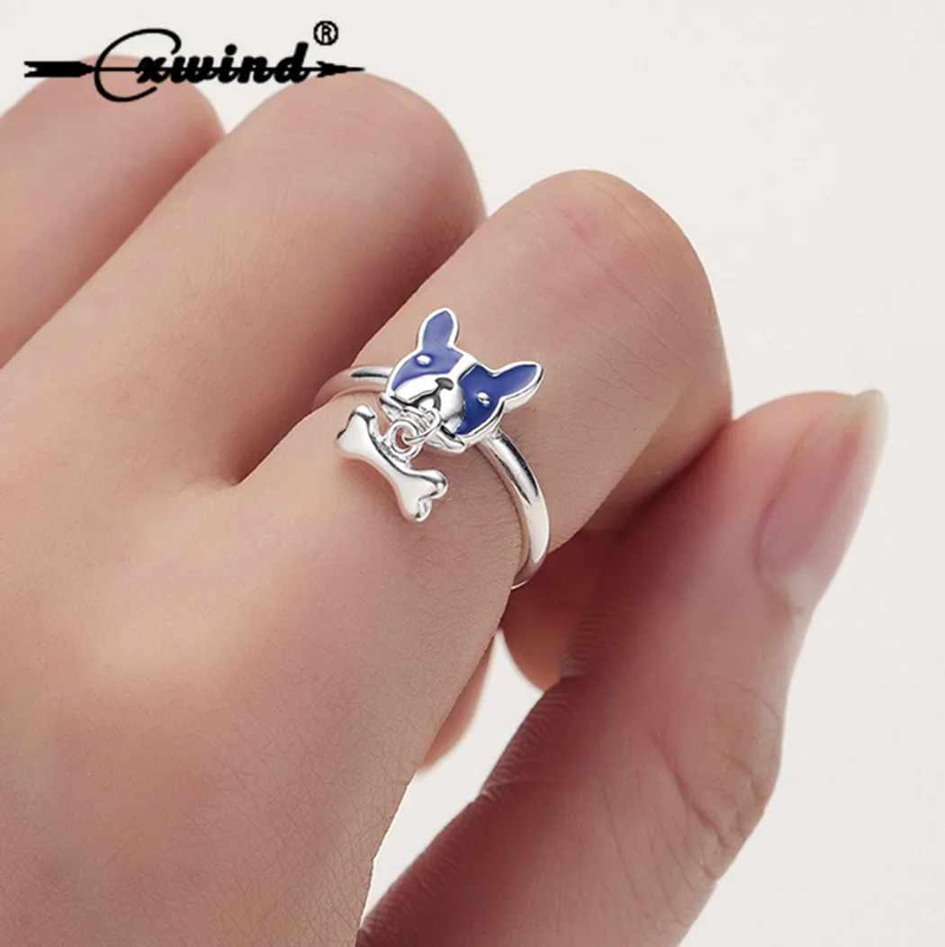 Женские кольца с изображением французского бульдога и собаки Cxwind милые синего