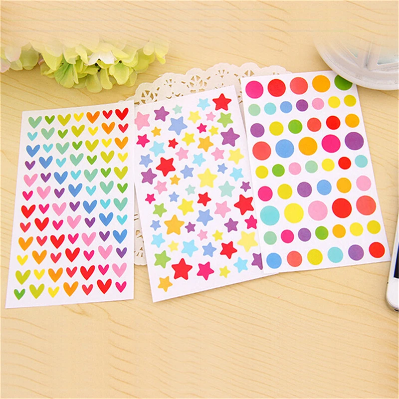 Pegatina de juguete con forma de estrellas de amor y puntos coloridos para ni&ntilde;os, diario de papel para ni&ntilde;os, adhesivos decorativos para &aacute;lbum de recortes, juguetes cl&aacute;sicos-1