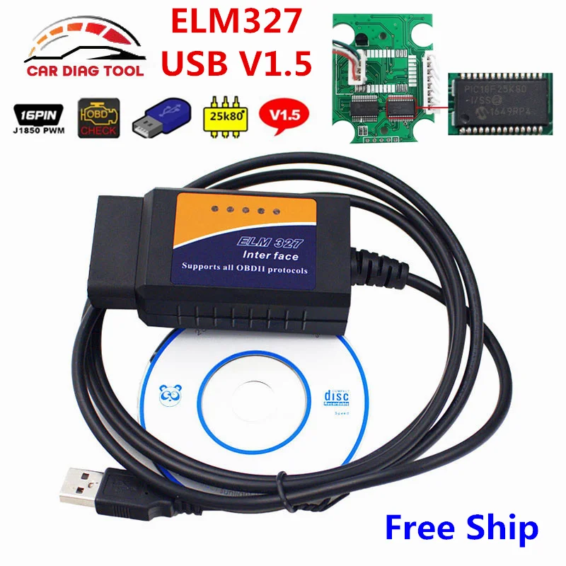 2017 Best ELM 327 USB pic18f25k80 OBD2 диагностический сканер ELM327 V1.5 АВТО OBDII код читателя