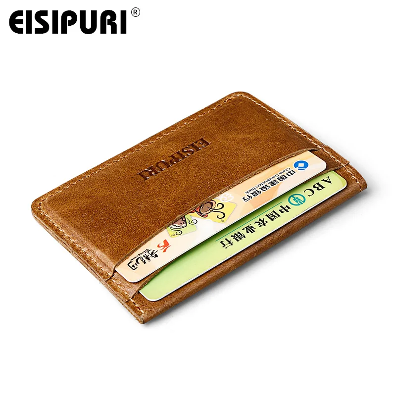Мужской кошелек EISIPURI тонкий коричневый из натуральной кожи 2018|Держатели для карт