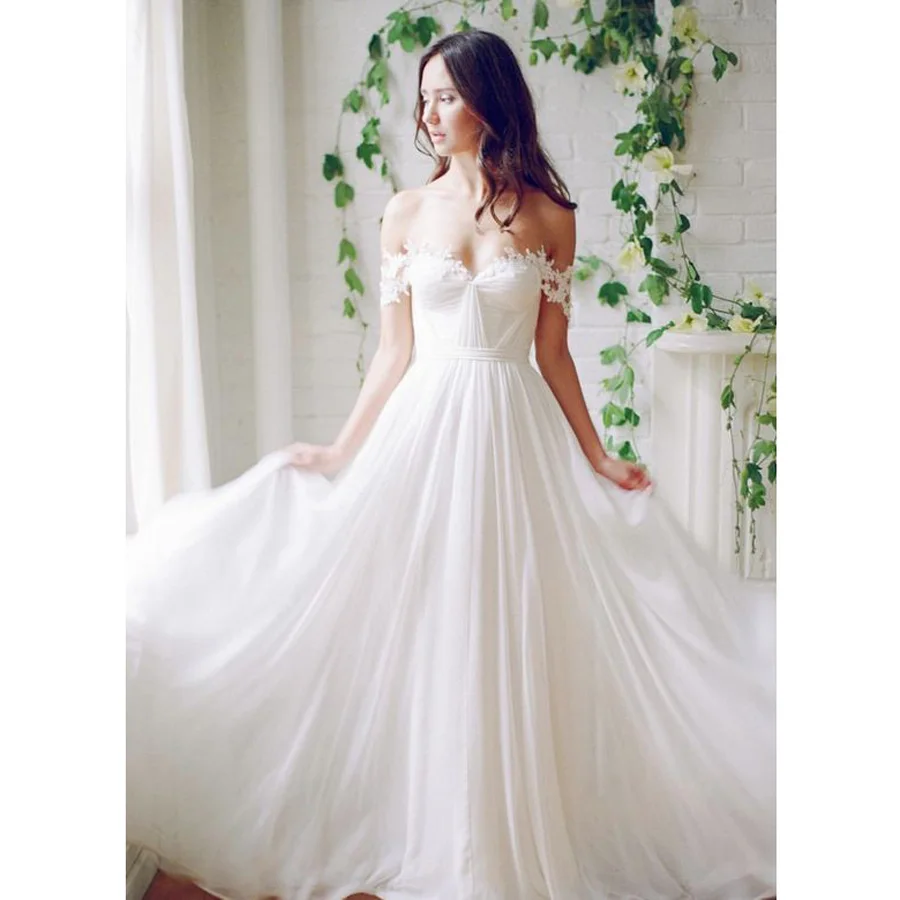 Robe de mariage 2017 Пляж Свадебное Платье Свадебные Платья Sheer Кружева Аппликация Шифон