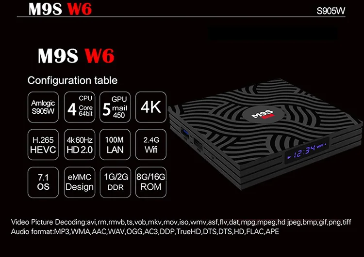 M9S W6 2 GB+ 16 GB android Мини Smart ТВ коробка S905W 4 ядра поддержка 2.4g беспроводное устройство WI-FI media BOX телеприставки+ пульт дистанционного управления