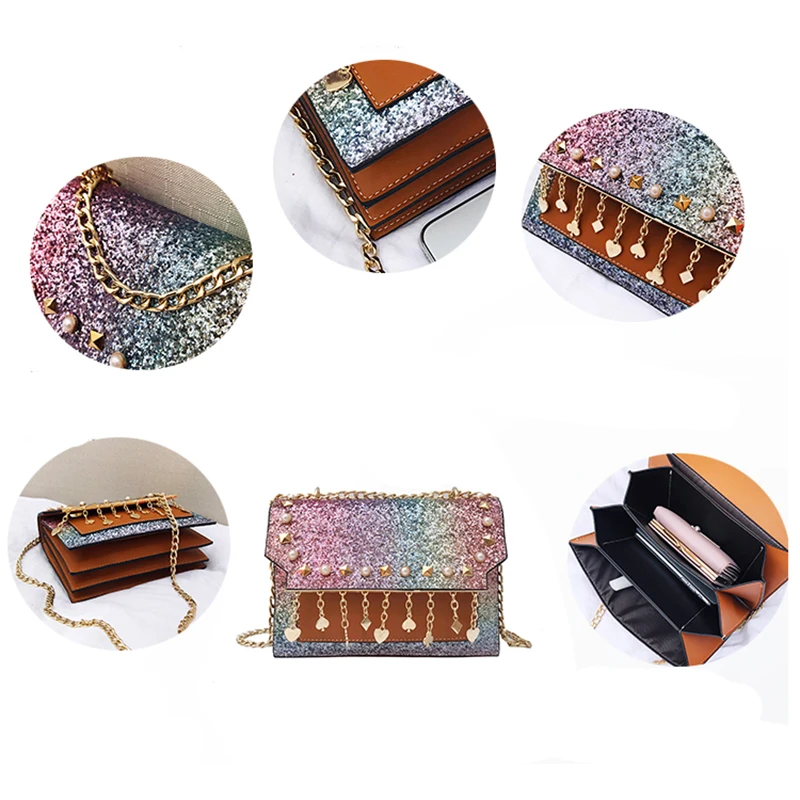 AOLIDA Брендовая Дизайнерская обувь сумки на плечо мода блестками Для женщин