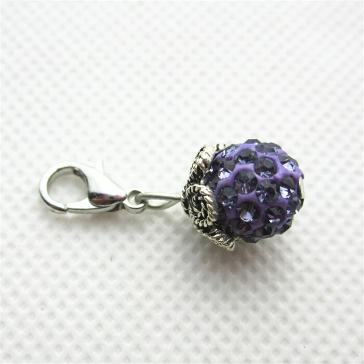 

Лидер продаж, 10 шт./лот, фиолетовые круглые подвески со стразами, застежка-карабин, Подвески для стекла, плавающие медальоны, подвески