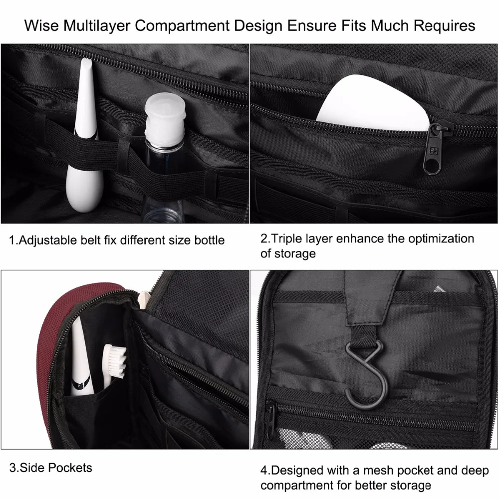 Waterproof Hanging Toiletry Bag - Travel Cosmetic Makeup for Women Shaving Kit Organizer Men |