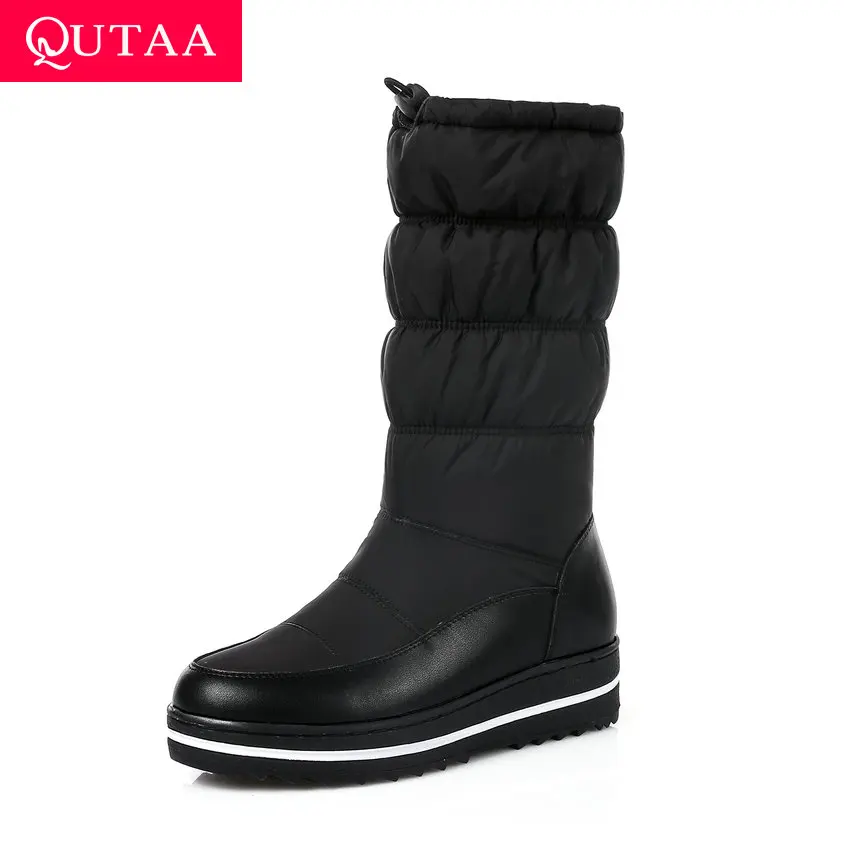 Женские зимние ботинки QUTAA теплые до середины икры из искусственной кожи с
