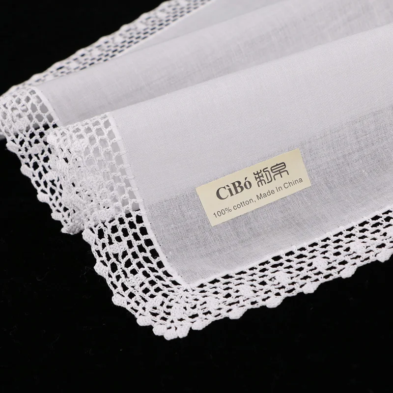 S002: 100% cotton hand crochet lace  blank handkerchief/hankie 12 piece/lot for women/ladies wedding gift