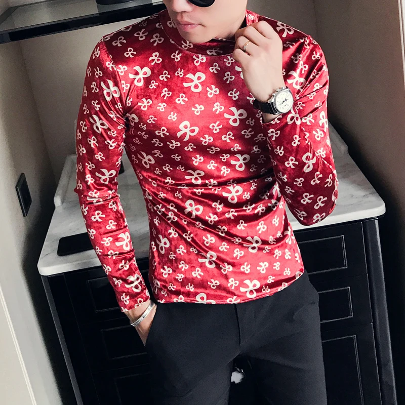 2018 зимняя Футболка с принтом мужская красная облегающая одежда Camisetas Hombre модное