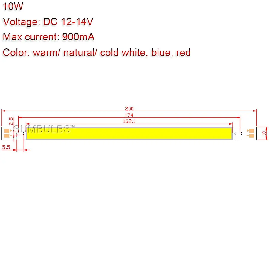 [Sumbulbs] 200x10 мм 0422 10 Вт Светодиодный светильник COB полоса лампы DC 12-14 в 1000LM зеленый желтый красный синий теплый белый чистый белый бар светильник