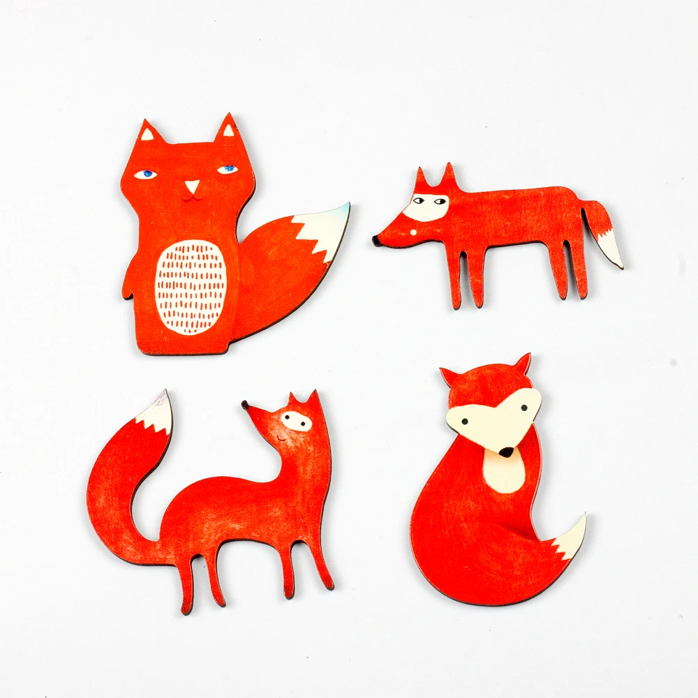 4 шт. Винтажная Коллекция с разным рисунком лисы подвески по дереву для