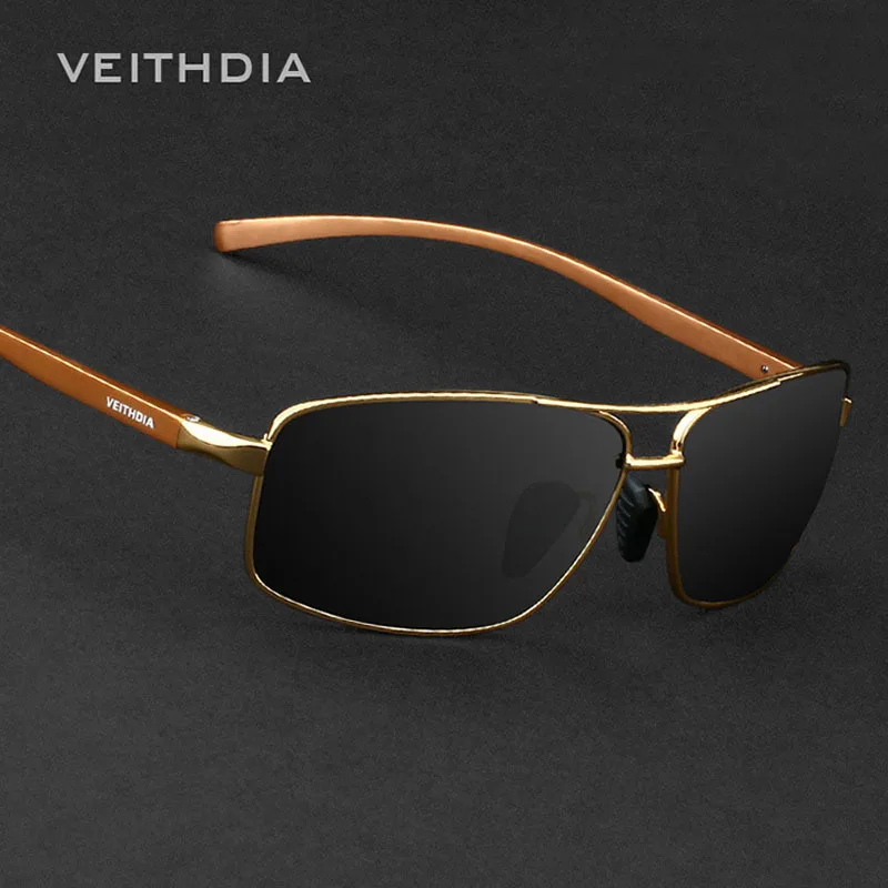 Мужские прямоугольные солнцезащитные очки VEITHDIA с алюминиевой оправой